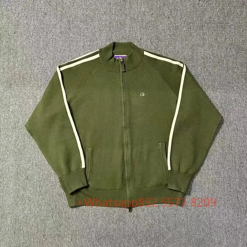 Military green white striped sweater