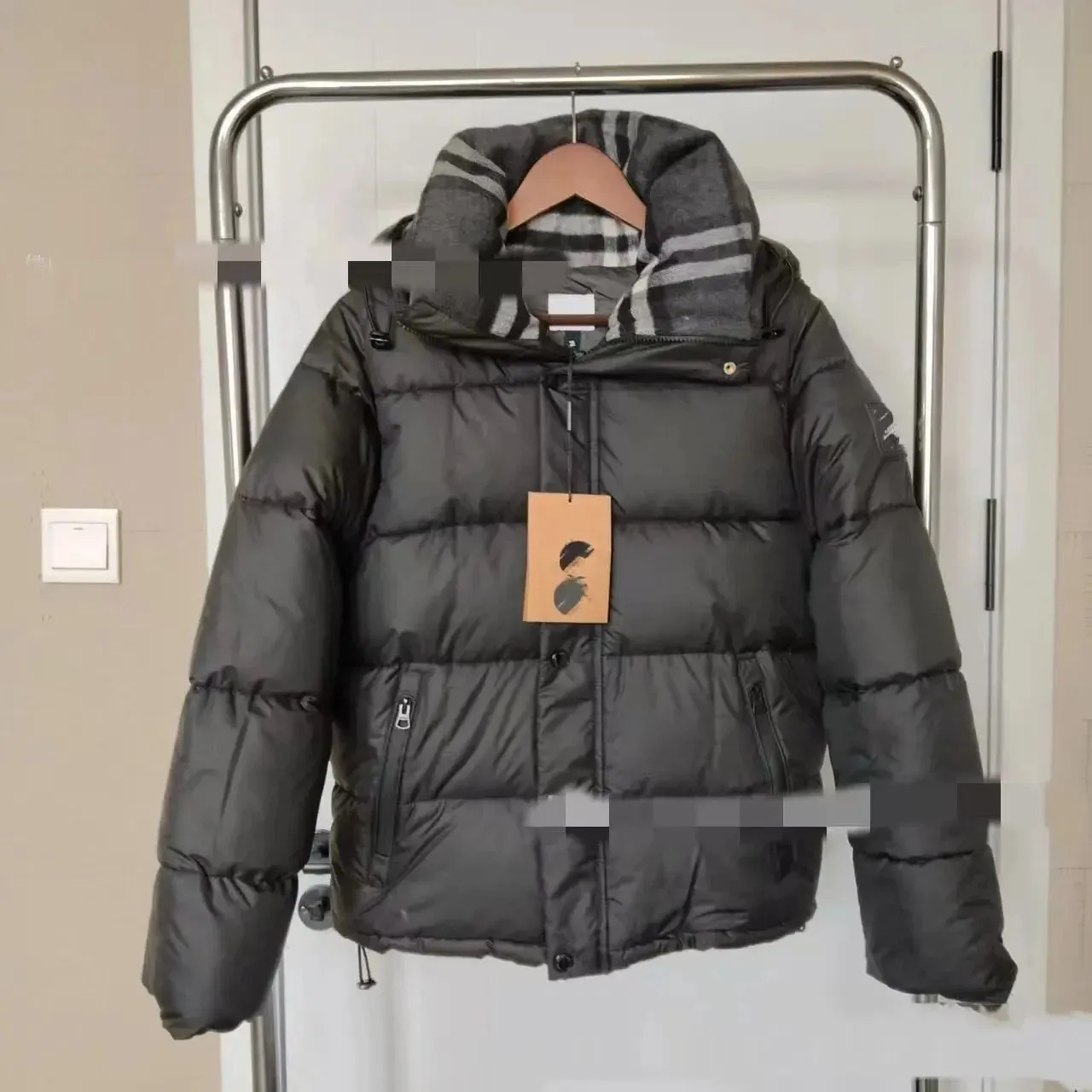 Black collar Burberry down jacket